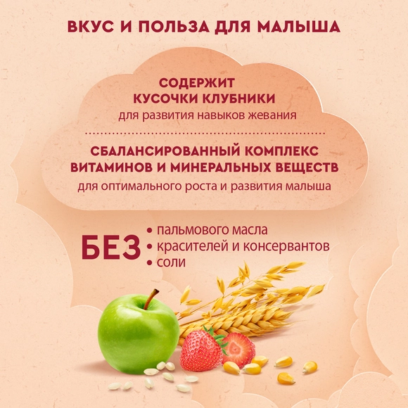 Молочная каша для детей Винни 4 злака с кусочками клубники и с яблоком